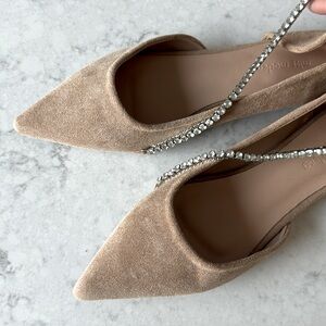 Rhinestone Chain Pointed Toe Suede Flats